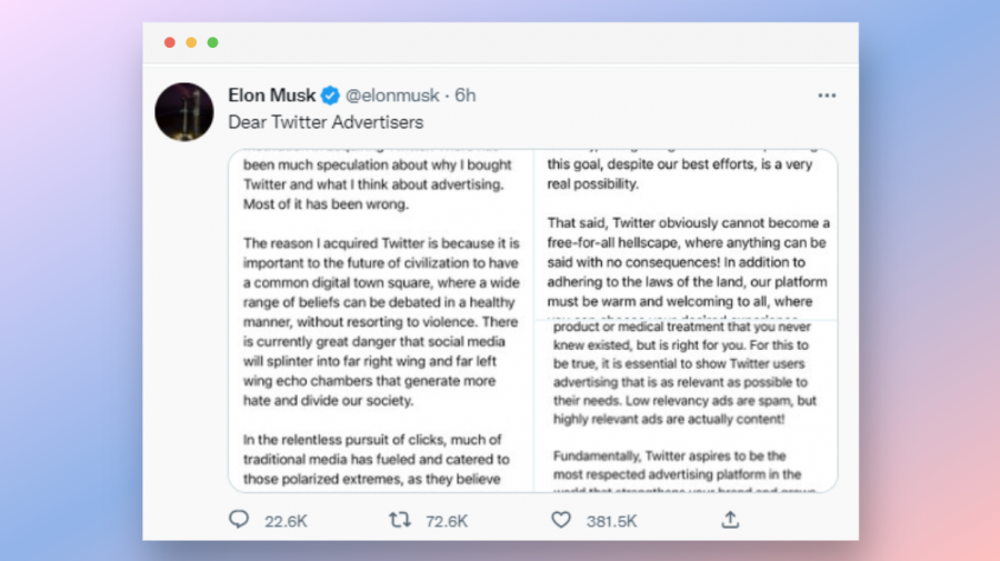 Elon Musk Note to Twitter Advertisers